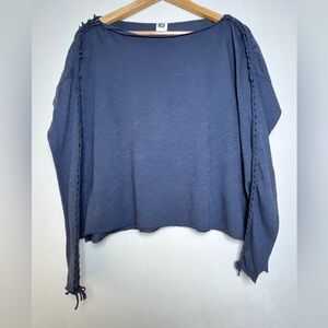NSF Women's Blue Long Sleeve Hand Knotted Raw Hem Top Women Size P (S?)